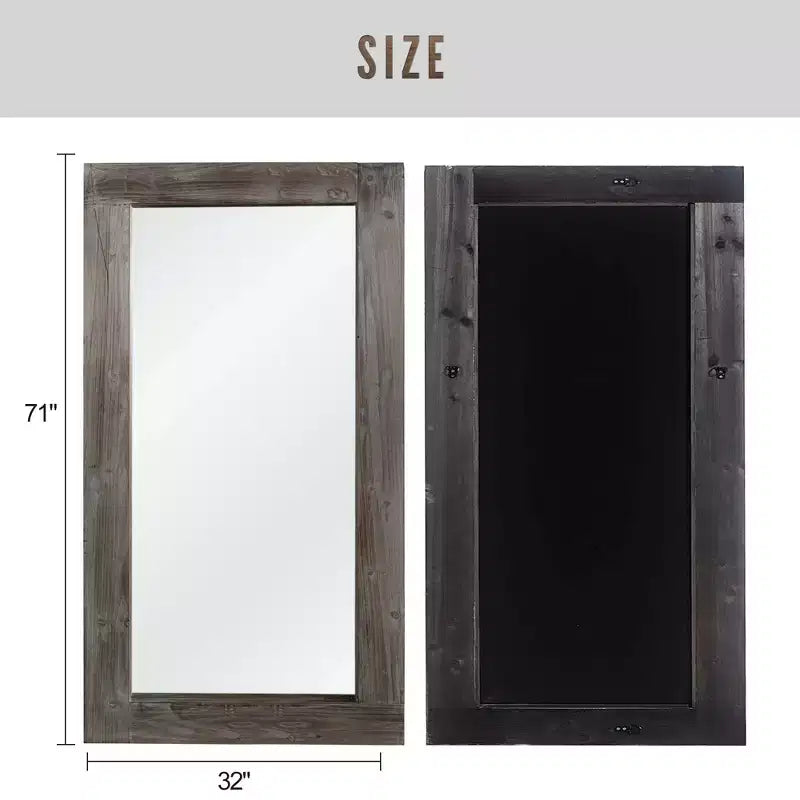 Specchio a figura intera rettangolare ad angolo retto in legno massiccio, usato, marrone, 71x31 pollici (senza staffa)