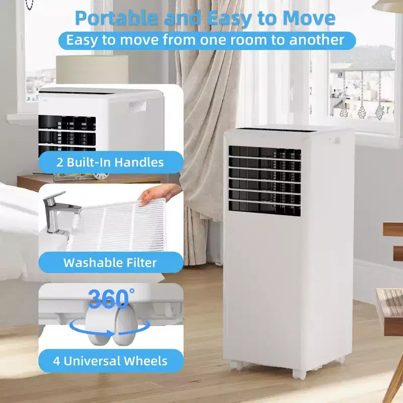 Condizionatore portatile da 8.000 BTU - 3 in 1 Raffreddamento, Deumidificatore e Ventilatore per 32 mq con Modalità Notte e 1 Anno di Garanzia