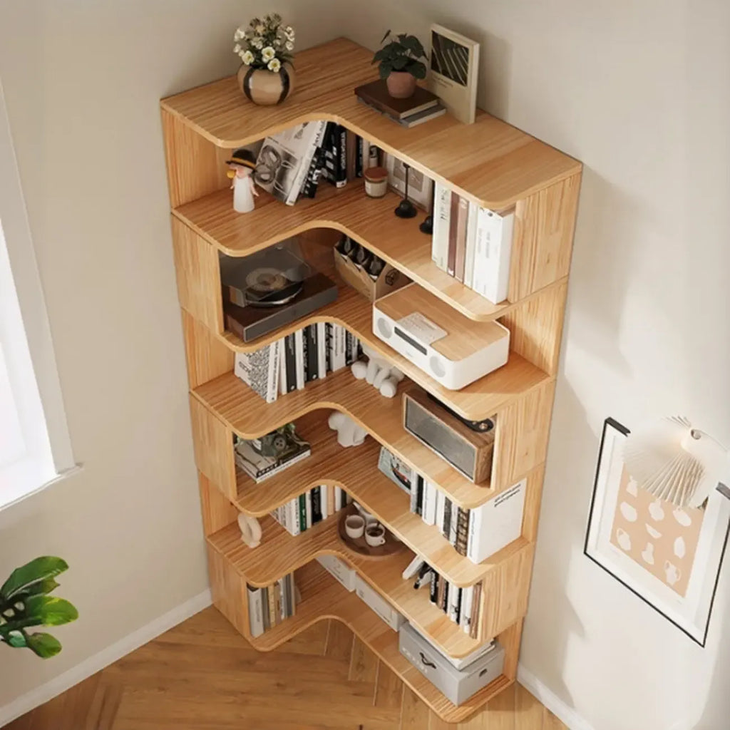 Libreria a giorno verticale a L in legno finitura naturale