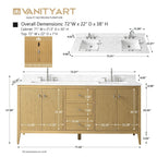 Mobile lavabo doppio Vanity Art 72 per bagno, con top in marmo tecnico