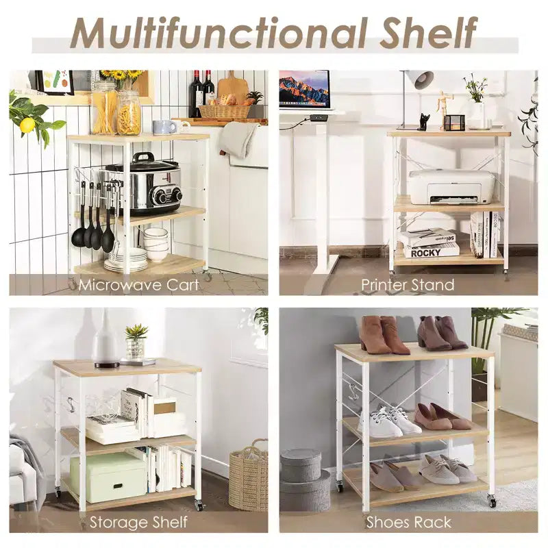 Scaffale da Cucina a 3 Livelli Costway, Carrello per Forno a Microonde con Gancio