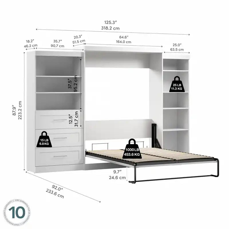 Letto a scomparsa e due scaffalature con cassetti Letto a parete da 126 pollici
