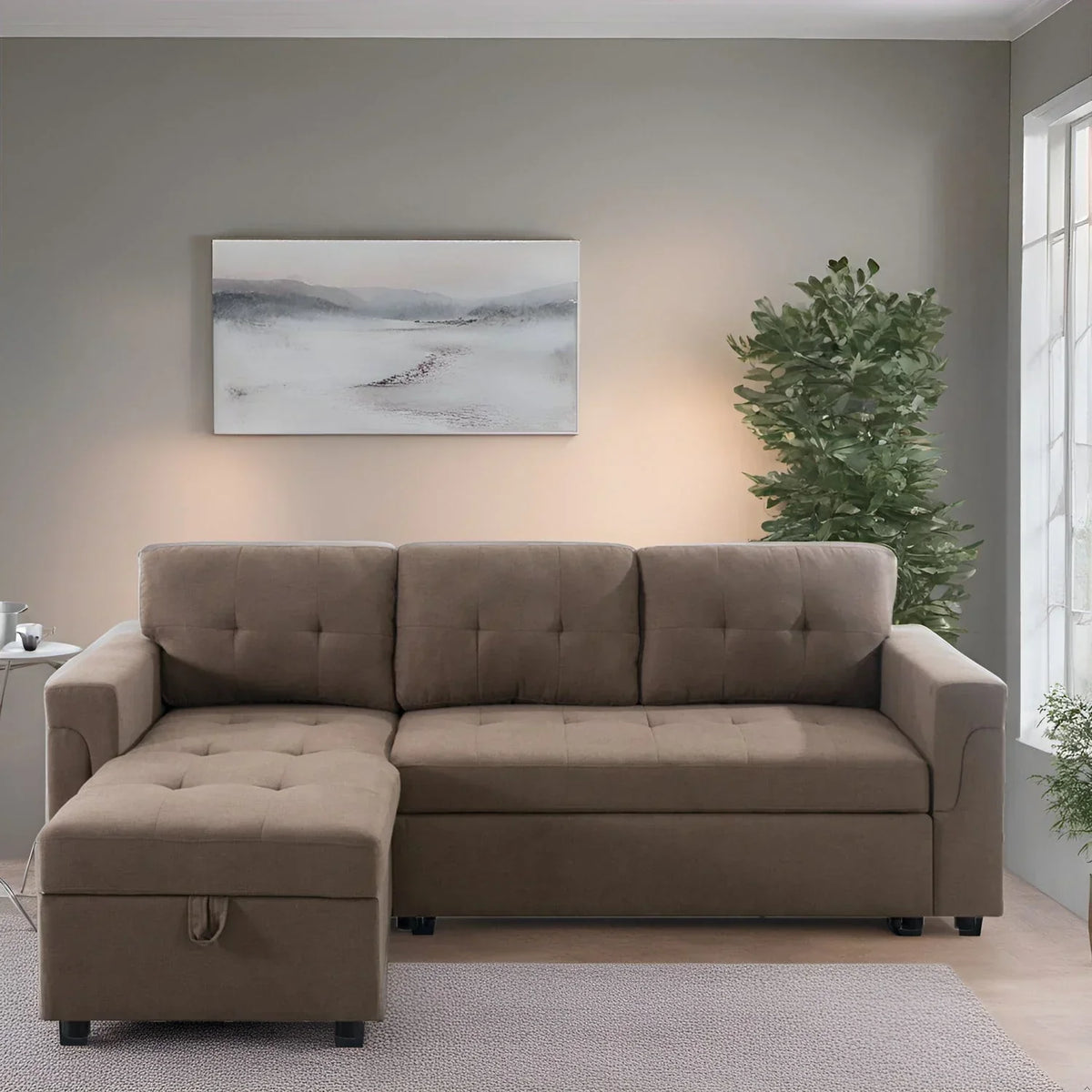 Canapé d'angle réversible convertible avec lit gigogne, méridienne de rangement et pieds durables
