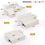 Divano letto estraibile 2 in 1 con chaise longue contenitore, divano sezionale in ciniglia con porte USB per soggiorno