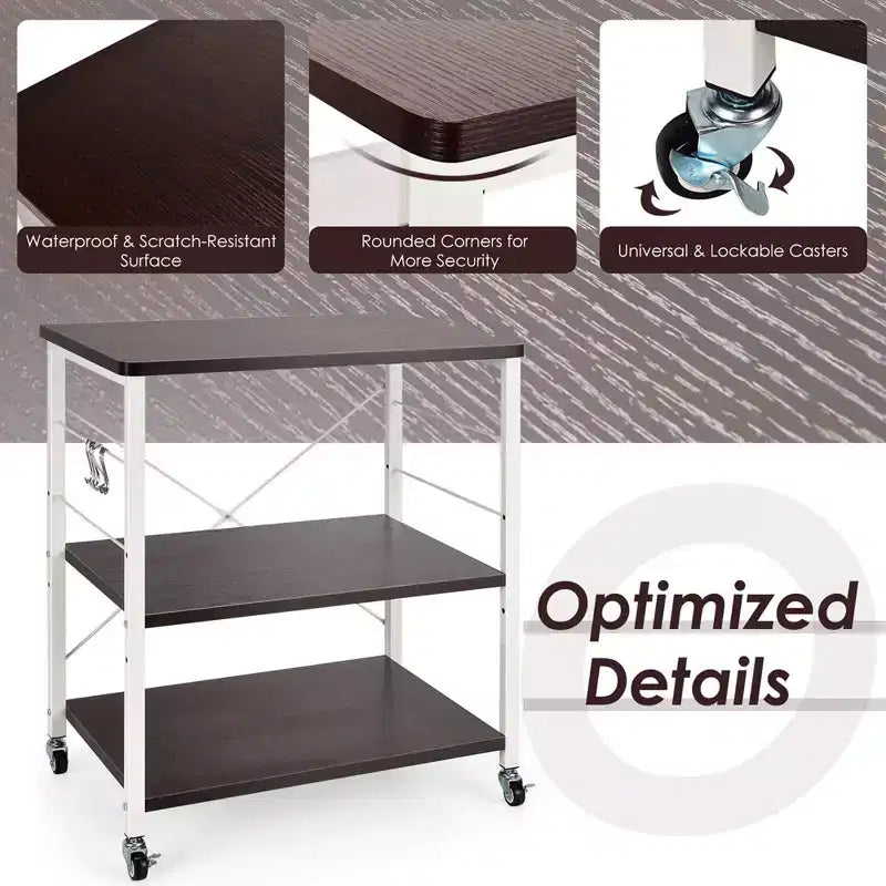 Scaffale da Cucina a 3 Livelli Costway, Carrello per Forno a Microonde con Gancio