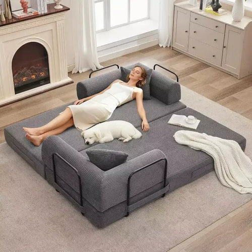 Divano Letto Convertibile 2 in 1, comodo Divano Letto Pieghevole in Corduroy con Seduta Profonda e Braccioli Ampi, Divano Senza Struttura, per Soggiorno, Appartamenti