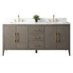 Mobile lavabo doppio Vanity Art 72 per bagno, con top in marmo tecnico