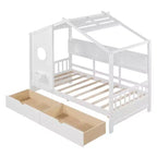 Letto in legno a forma di casa Twin/Full Size con 2 cassetti, letto per bambini con scaffale portaoggetti - ModernLuxe