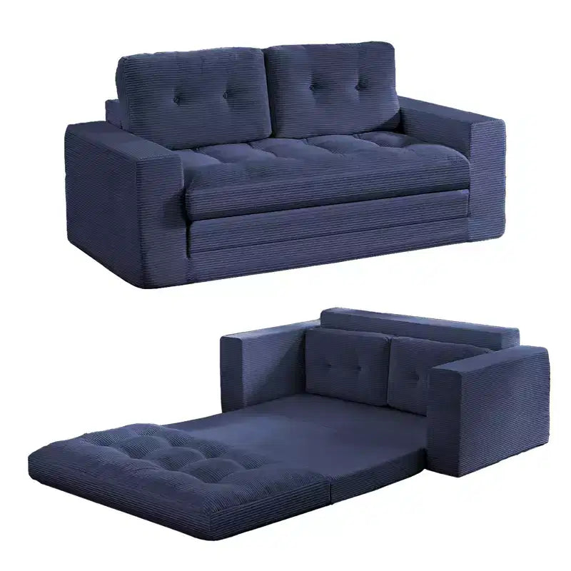 Mjkone Divano Letto Futon Convertibile 2-in-1 da 180 cm, in Tessuto a Coste, Pieghevole con Bottoni Trapuntati, Salvaspazio