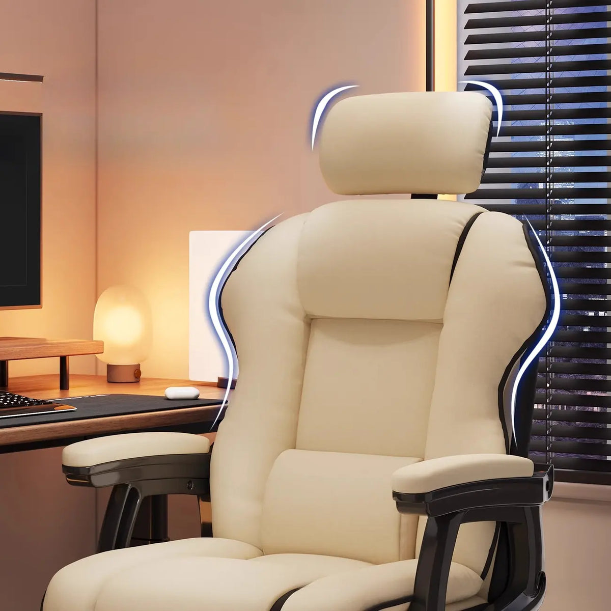 Sedia direzionale ergonomica in pelle gialla con schienale alto