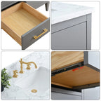 Mobile lavabo doppio Vanity Art 72 per bagno, con top in marmo tecnico