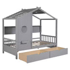 Letto in legno a forma di casa Twin/Full Size con 2 cassetti, letto per bambini con scaffale portaoggetti - ModernLuxe