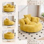 Pouf Divano per Adulti e Bambini, Poltrona Sacco Oversize in Corduroy con 3 Cuscini e Braccioli per Soggiorno e Camera da Letto