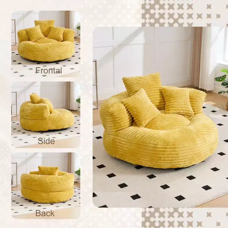 Pouf Divano per Adulti e Bambini, Poltrona Sacco Oversize in Corduroy con 3 Cuscini e Braccioli per Soggiorno e Camera da Letto