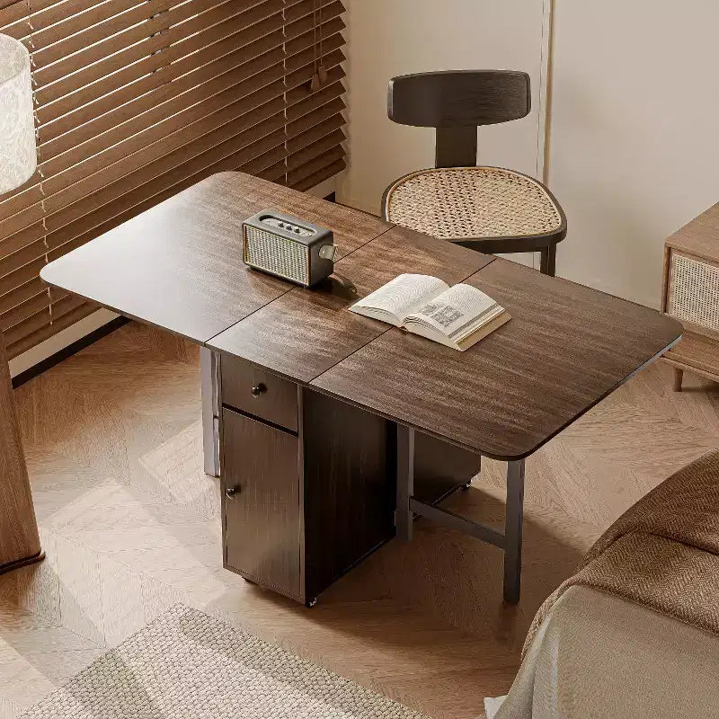 Tavolo da pranzo pieghevole ATJafurn 59'' con ante a ribalta per piccoli spazi, tavolo da cucina rettangolare estensibile in legno con ruote e contenitore