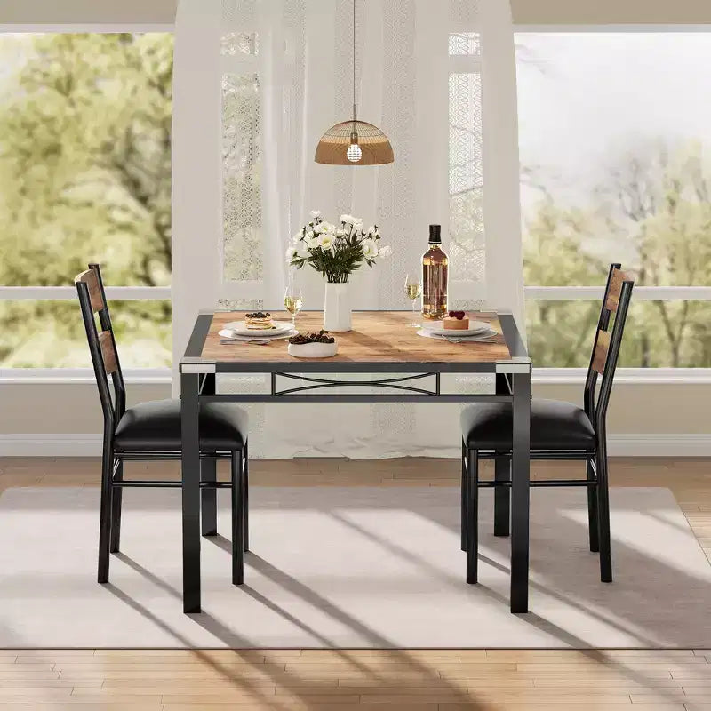 Set tavolo da pranzo per 4 persone, con 4 sedie imbottite, set tavolo da pranzo da 5 pezzi in legno con protezione angolare per cucina, appartamento, piccoli spazi