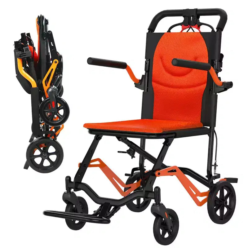Sedia a rotelle da trasporto pieghevole ultraleggera, supporta 100 kg, telaio in alluminio da 8 kg, seduta da 41 cm, braccioli e poggiapiedi rimovibili, freno a mano bloccabile