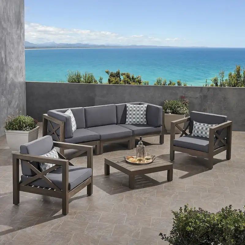 Set da conversazione Brava da 6 pezzi per esterni in legno di acacia di Christopher Knight Home