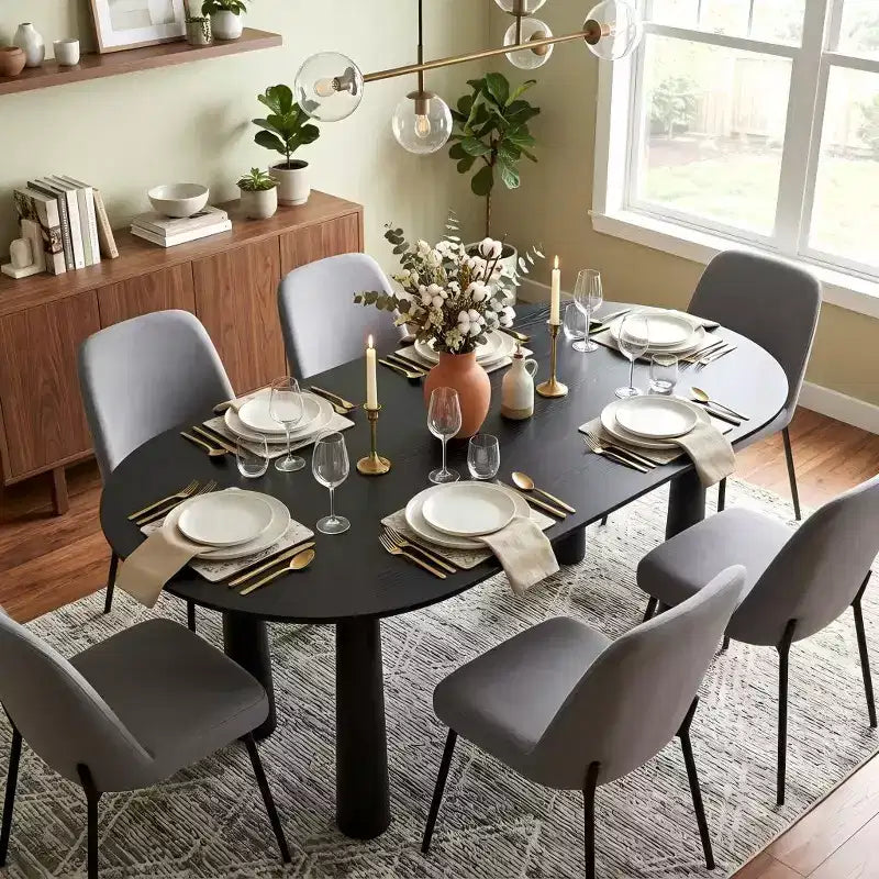 Tavolo da pranzo ovale in legno Dovelina 67 con 4 gambe, tavolo da cucina moderno per 6 persone