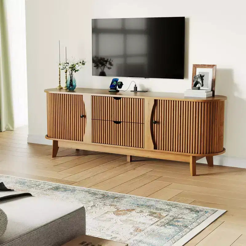 Mobile porta TV nero/marrone in stile Mid-Century con 2 cassetti, per 1 stanza