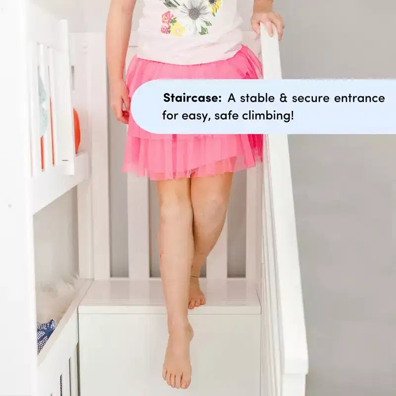 Letto a soppalco basso per bambini con scivolo e scale, legno massiccio, 14 sponde protettive, capacità 181 kg
