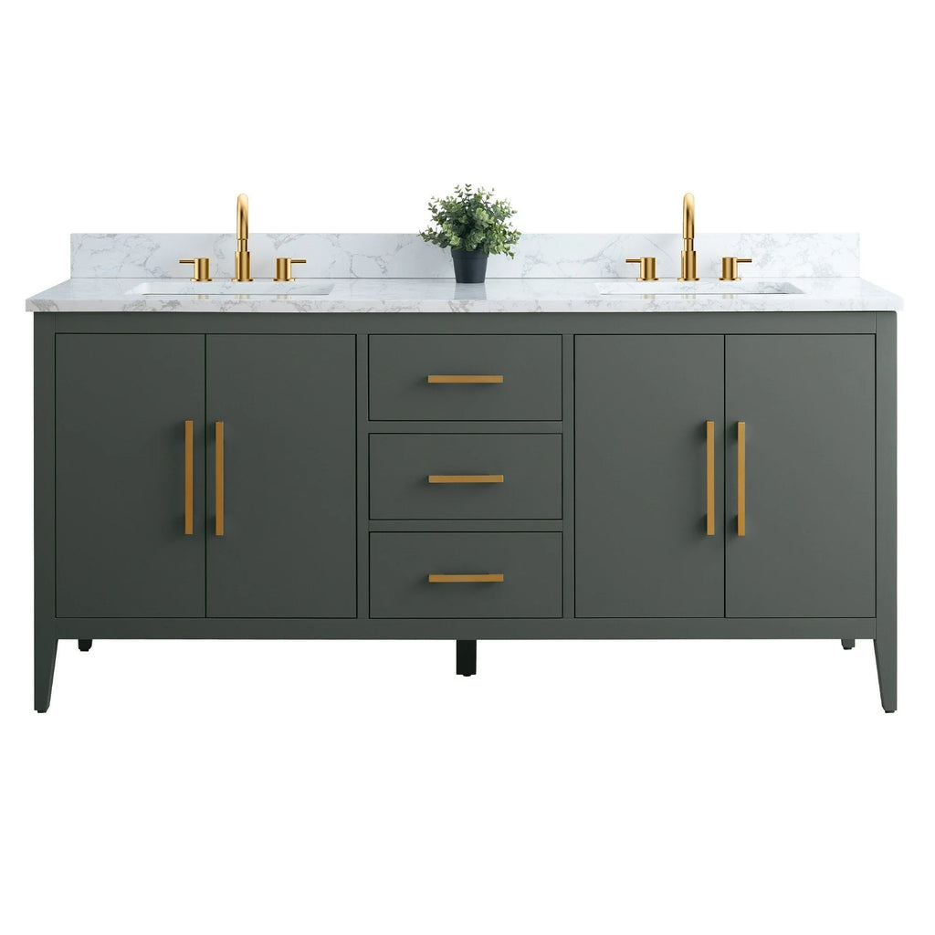 Mobile lavabo doppio Vanity Art 72 per bagno, con top in marmo tecnico