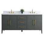 Mobile lavabo doppio Vanity Art 72 per bagno, con top in marmo tecnico
