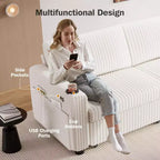 Divano letto componibile Dyonery 91 con letto estraibile, schienale reclinabile/due letti estraibili/porte USB/portabicchieri, velluto a coste felpato