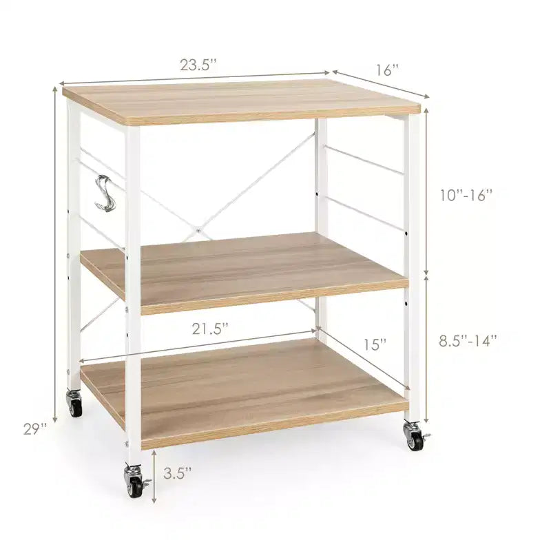 Scaffale da Cucina a 3 Livelli Costway, Carrello per Forno a Microonde con Gancio