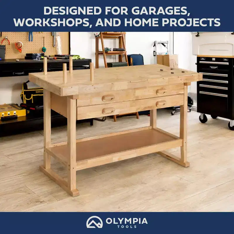 Olympia Tools Banco da Lavoro in Legno di Caucciù 60", 4 Cassetti, Capacità di Carico 450 lbs