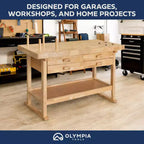 Olympia Tools Banco da Lavoro in Legno di Caucciù 60", 4 Cassetti, Capacità di Carico 450 lbs