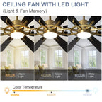Ventilatore da soffitto con luci telecomandato e 8 grandi pale in legno