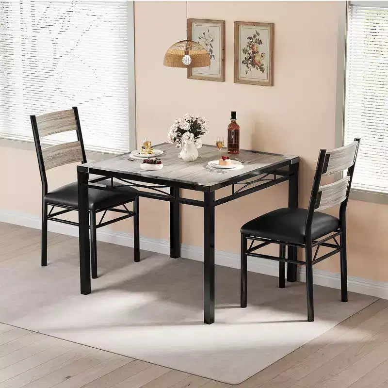 Set tavolo da pranzo per 4 persone, con 4 sedie imbottite, set tavolo da pranzo da 5 pezzi in legno con protezione angolare per cucina, appartamento, piccoli spazi