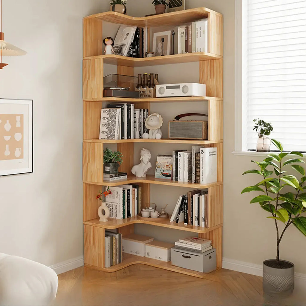 Libreria a giorno verticale a L in legno finitura naturale