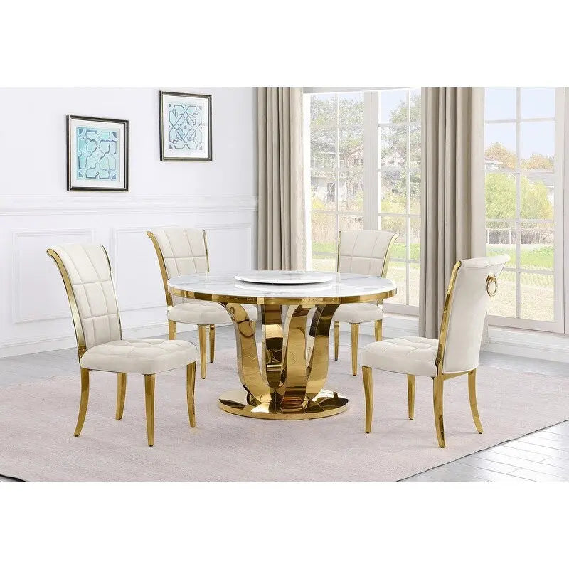 Best Quality Furniture D325-SC324-7 Set da pranzo rotondo 5 pezzi