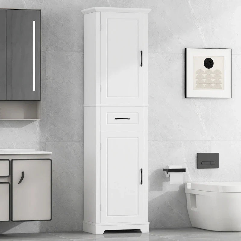 Mobile bagno da terra con 2 ante, ripiani regolabili e scomparti sulla porta, organizer alto per bagno