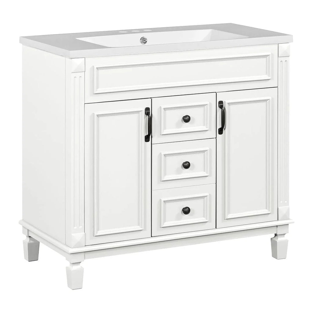 Mobile bagno moderno da 90 cm con lavabo integrato e specchiera, 2 ante e 2 cassetti