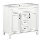 Mobile bagno moderno da 90 cm con lavabo integrato e specchiera, 2 ante e 2 cassetti