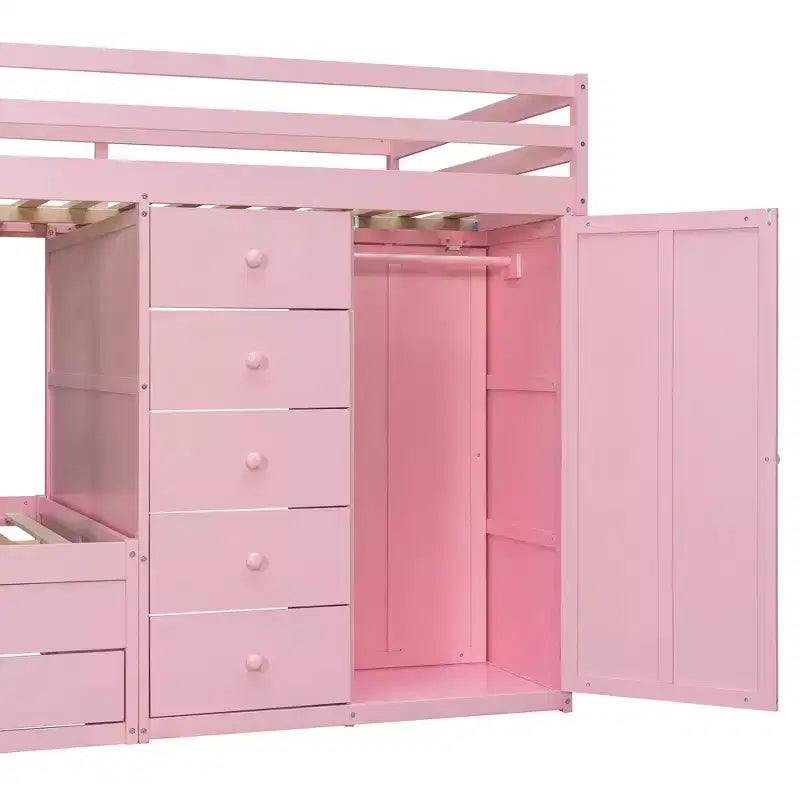 Letto a castello matrimoniale moderno con armadio integrato e 7 cassetti contenitore