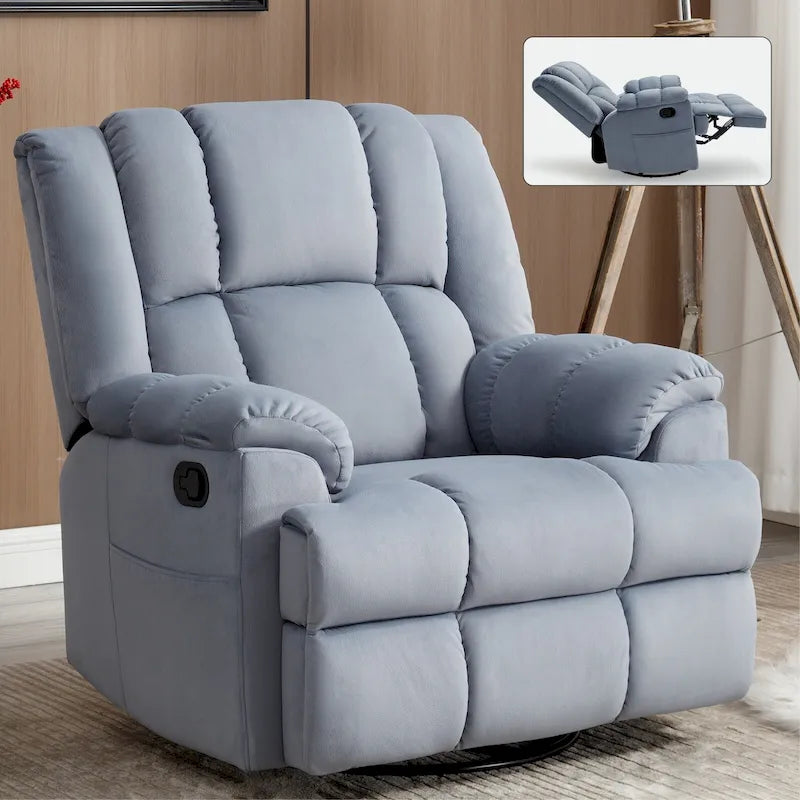 Poltrona reclinabile manuale oversize verde con funzione girevole, a dondolo e rivestimento in tessuto