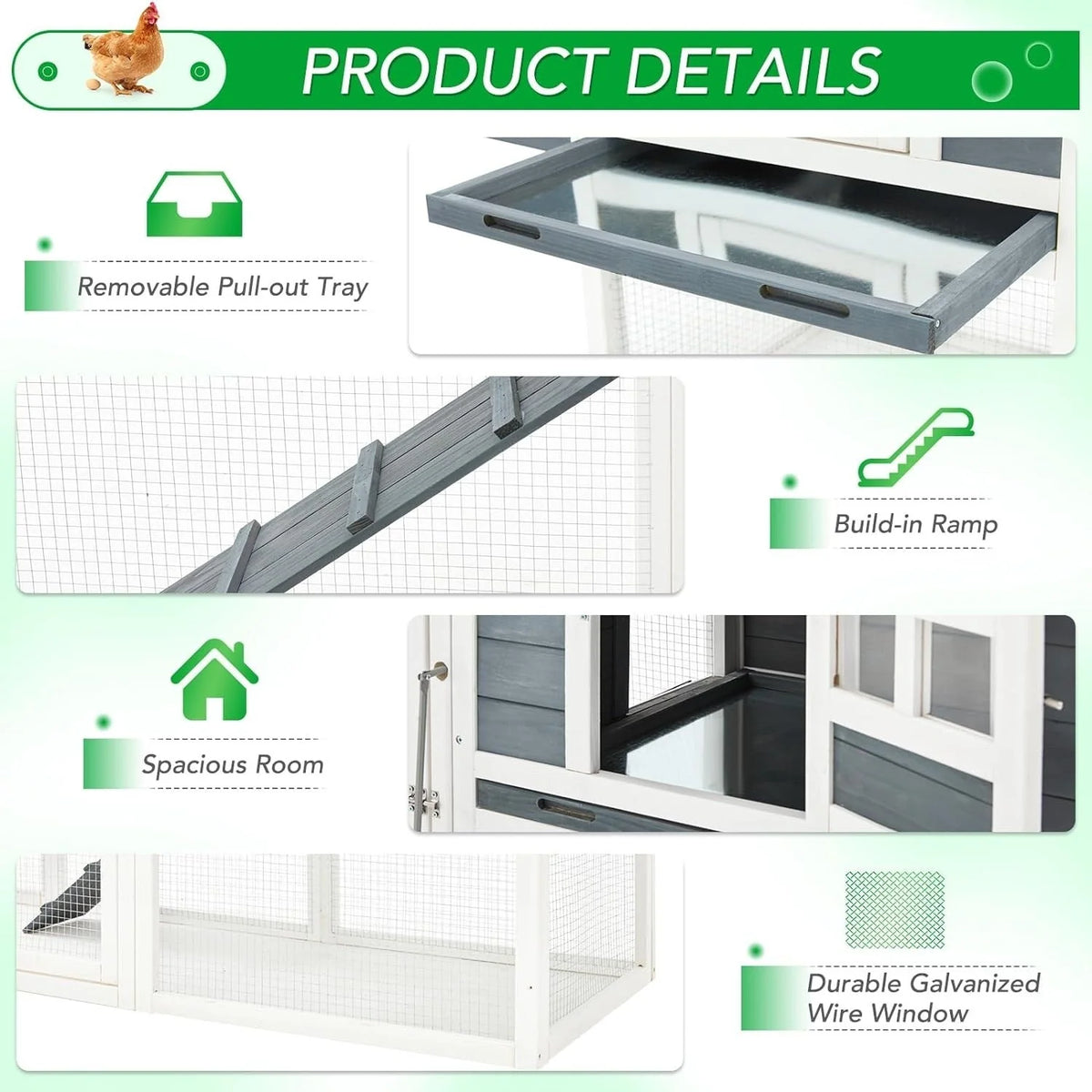 AECOJOY Pollaio grande da 365 cm con recinto, gabbia per pollame in legno
