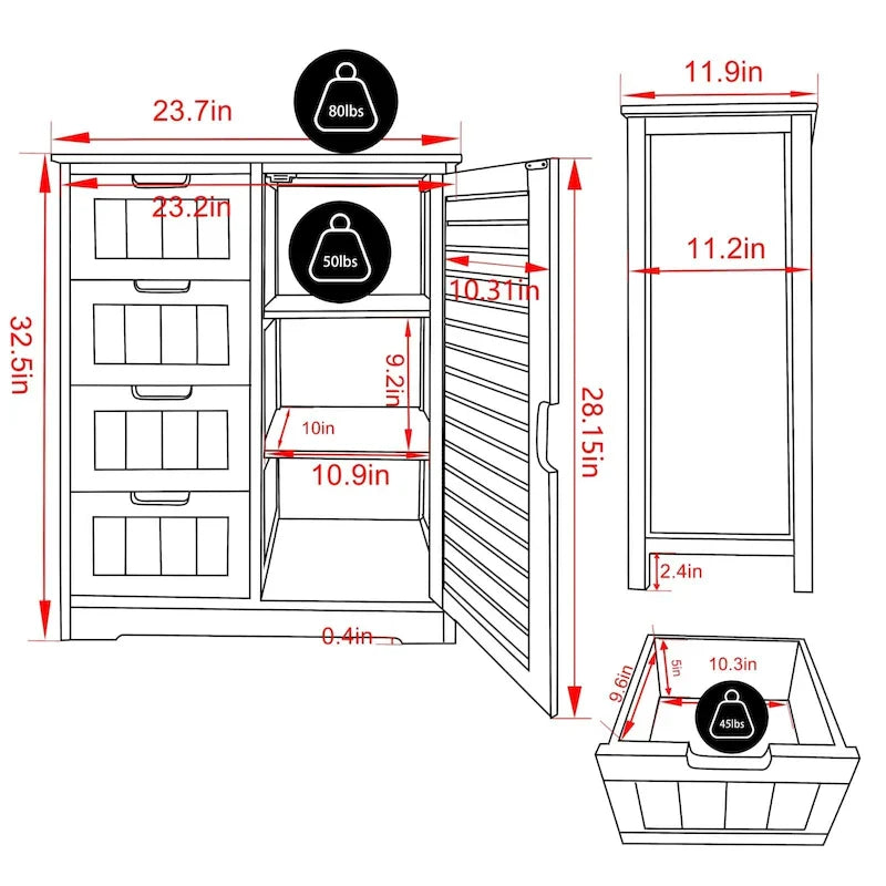 Mobiletto contenitore da bagno VEIKOUS con 4 cassetti