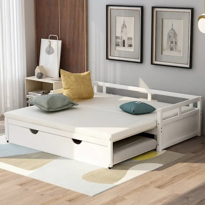 Letto a giorno estensibile con letto estraibile, Letto a giorno in legno con letto estraibile