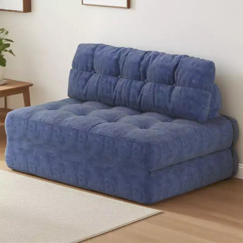 Divano Letto Futon Pieghevole in Velluto a Coste, Sedia Convertibile da Terra con Cuscino e Supporto per la Schiena
