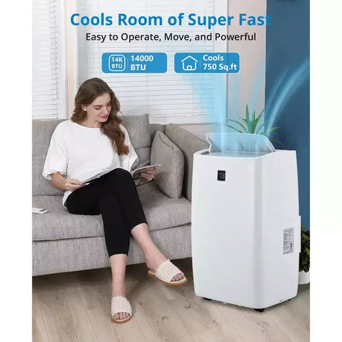 Condizionatore portatile da 14000 BTU, condizionatore con telecomando, funzioni di raffreddamento, ventilazione e deumidificazione, modalità sleep/timer 24 ore, raffredda 65 m²