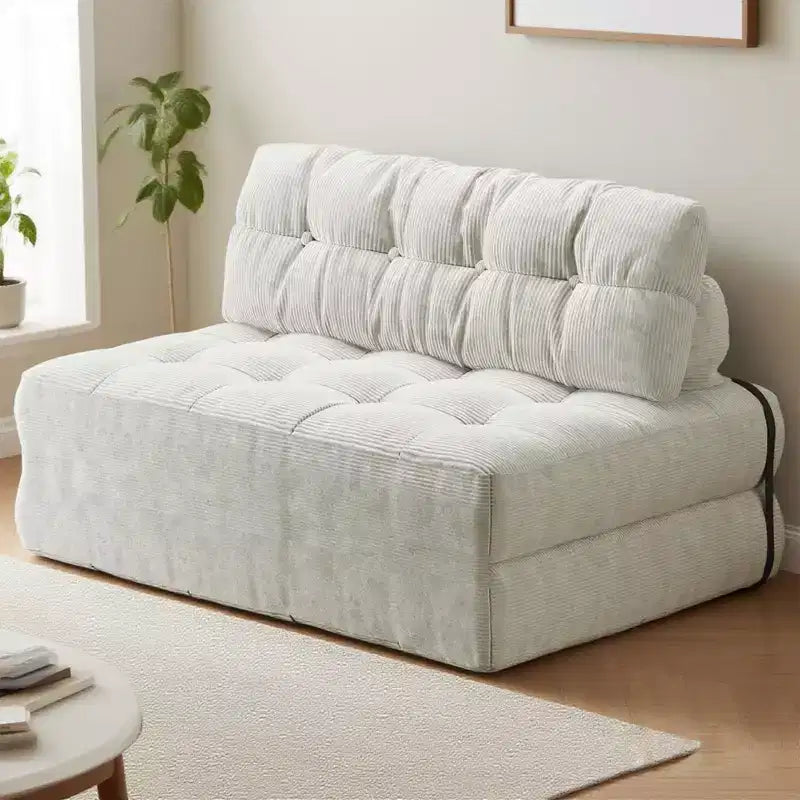 Divano Letto Futon Pieghevole in Velluto a Coste, Sedia Convertibile da Terra con Cuscino e Supporto per la Schiena