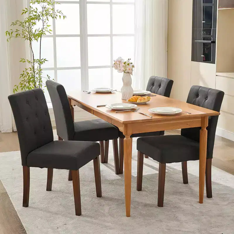 Set di 6/4 sedie da pranzo Parsons con bottoni trapuntati - Sedie da cucina imbottite in tessuto con gambe in legno e sedili imbottiti - Mobili per soggiorno e cucina