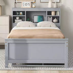 Letto a piattaforma con letto estraibile e cassetti, Letto a piattaforma contenitore con USB, Letto a piattaforma in legno con libreria