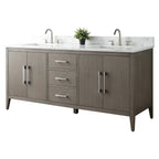Mobile lavabo doppio Vanity Art 72 per bagno, con top in marmo tecnico