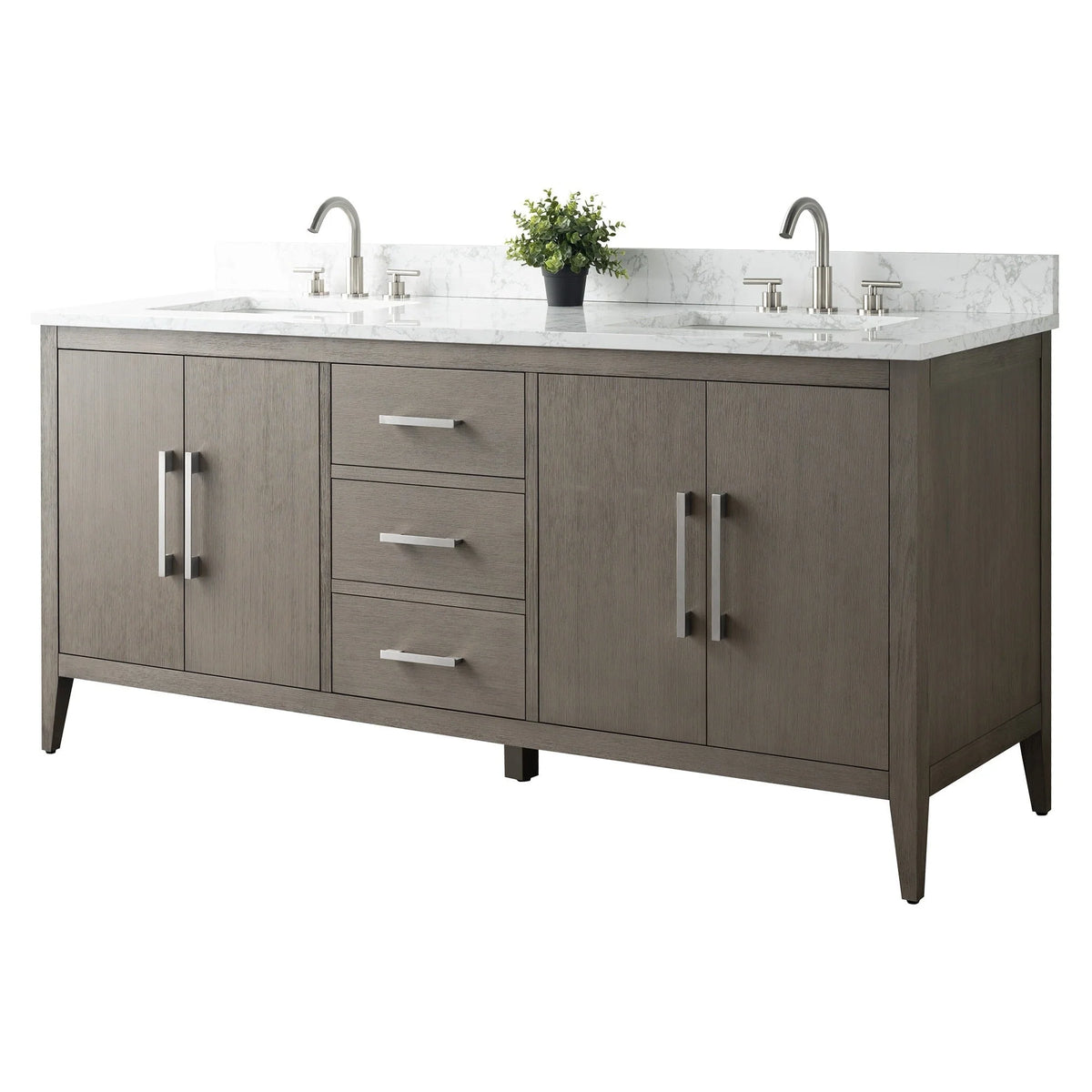 Mobile lavabo doppio Vanity Art 72 per bagno, con top in marmo tecnico